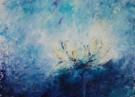 Lotus, peinture bleu "Recueil",
oil on cardboard, 40 x 55
