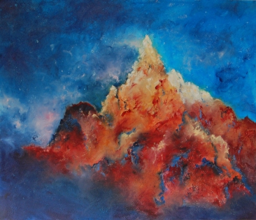 Tableau montagne dans la lumière du couchant, montagne de feu Mountain of light,
Oil on card stock, 60 x70