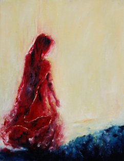 Peinture femme rouge, tableau femme envoilée marchant "Cheminer"
Peinture à l'huile sur papier toilé encadrée, 50 x 65
180€