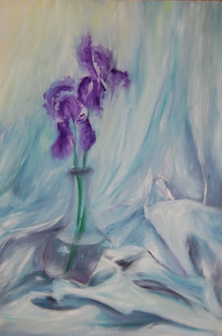 Iris, drapé, tableau Iris,
Huile sur toile encollée sur du médium, 40 x 60
180€