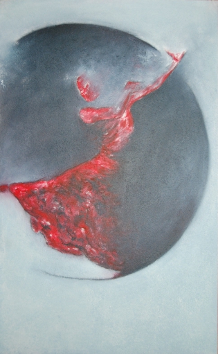peinture danseuse, tableau femme danse, femme rouge, lune noire Black moon,
Oil on card stock, 37 x 60