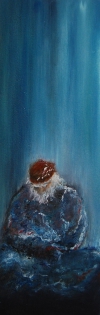 peinture être, tableau bleu de prusse, homme en meditation Loneliness,
Oil on card stock, 20 x 60