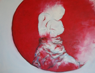 peinture danse, danseur butô, lune rouge Red moon,
Oil on card stock, 43 x 56