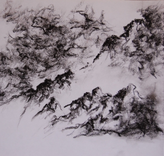 paysage, dessin, montagne Charcoal and black stone