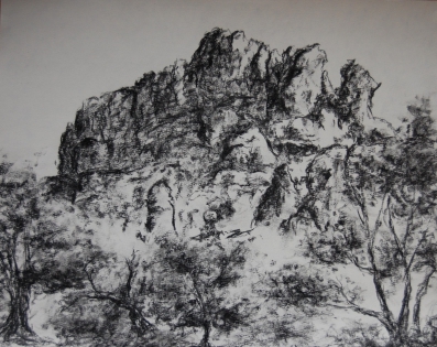 montagne, paysage,dessin Charcoal and black stone