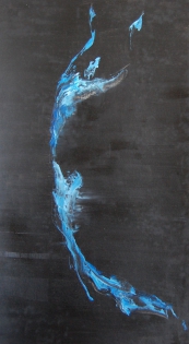 tableau danse, calligraphie bleu, peinture danseur Impetus,
Oil on card stock, 39 x 60