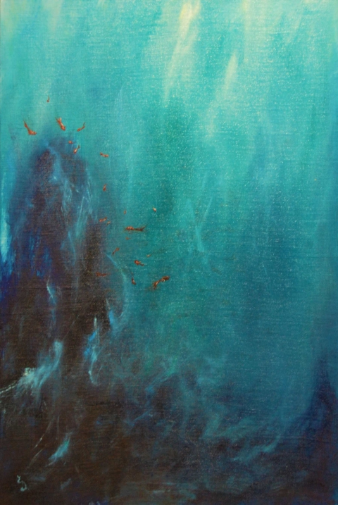 Univers aquatique, tableau poisson, peinture océan "Univers aquatique 1"
peinture à l'huile sur toile encollée sur du médium, 60 x 40
180€
