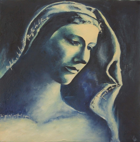 tableau poesie d'Estelle Darve,portrait femme "Orphans of light,
Thirsty for the Beloved,
how far we will go to contemplate You?
You who are so close."

Oil on canvas, 40 x 40