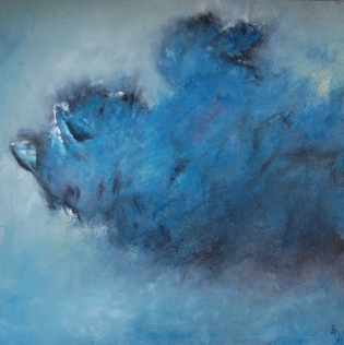 peinture chat bleu, tableau chat endormi, bleu de prusse Sleepy cat,
Oil on card stock, 30 x 30
