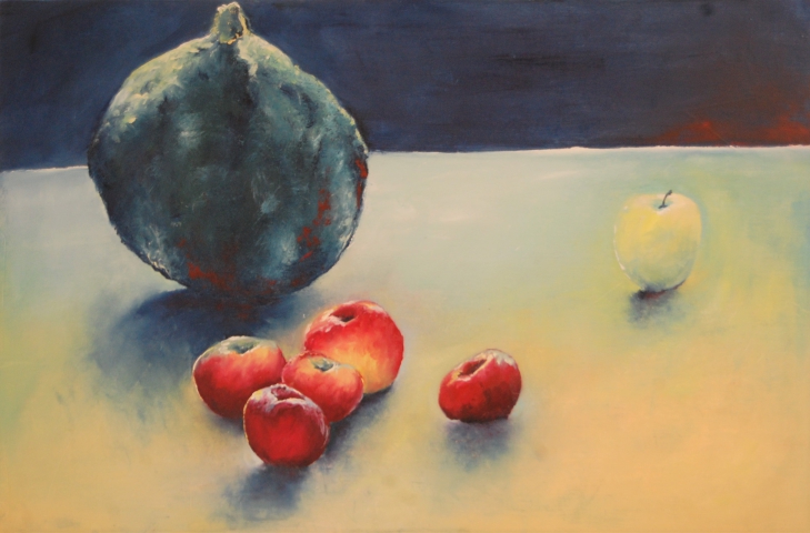 Nature morte, huile sur toile, Estelle Darve "Pomme et courge"
Huile sur toile encollée sur du médium, 40 x 60
180€