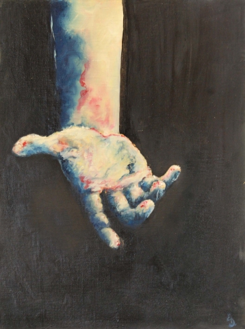 peinture clair-obscur d'une main, huile sur toile 