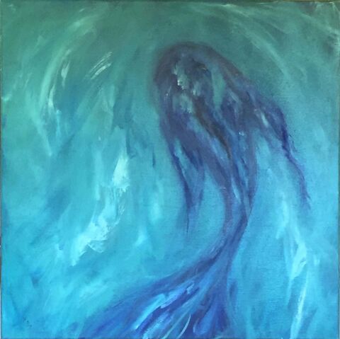 peinture à l'huile figurative, tableau poisson bleu, peinture d'Estelle Darve 